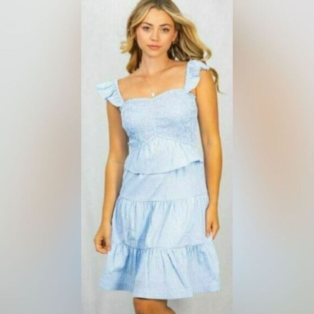 NWOT White Birch Plus Size Blue Gingham Sleeveless Ruffle Midi Dress - Size 3XL